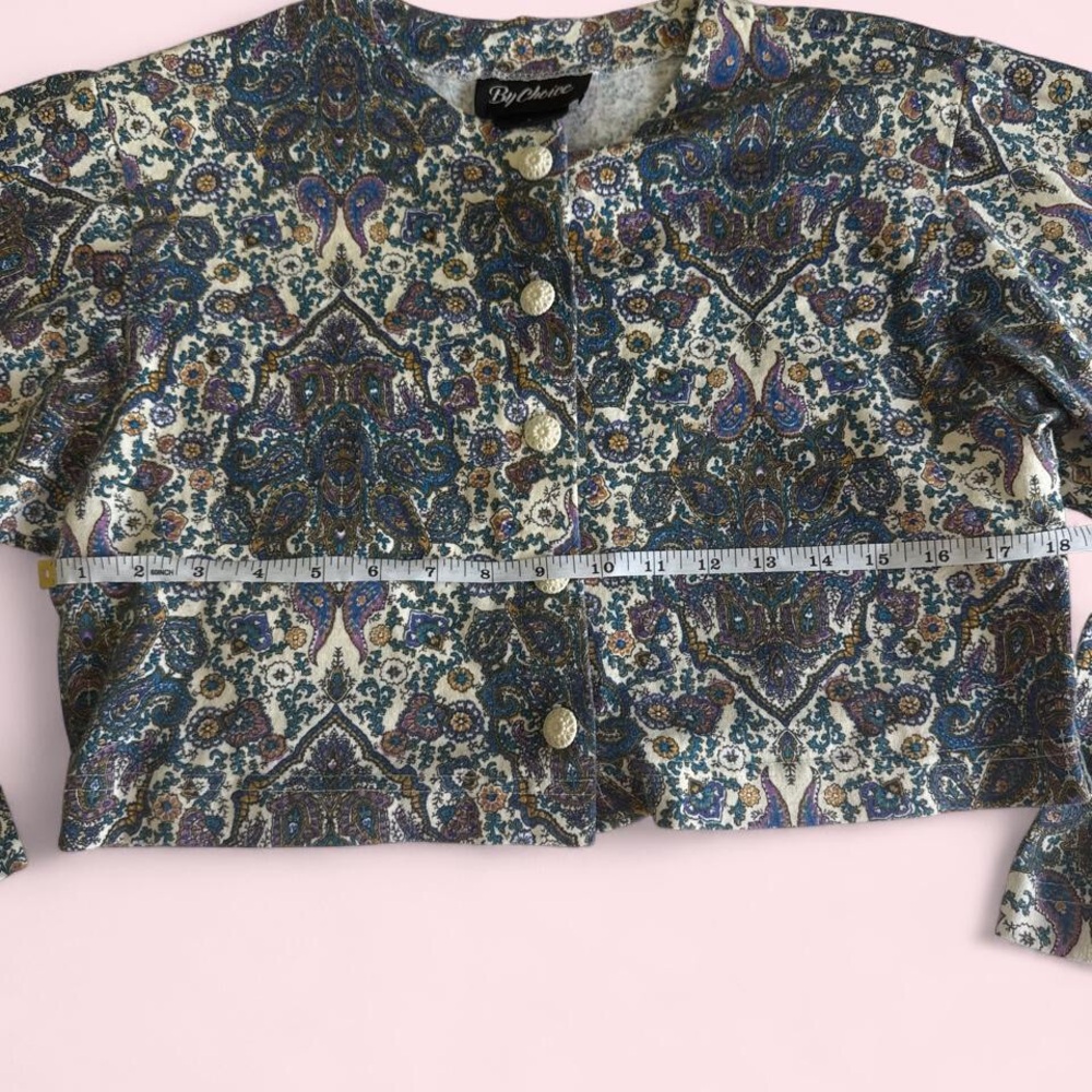 Vintage By Choice blue, purple, and white paisley button-up cardigan
